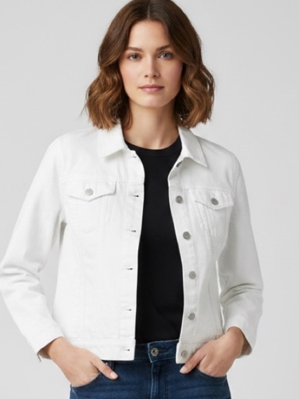 Talbots White Denim Jean Jacket Trucker Style Size XL Classic